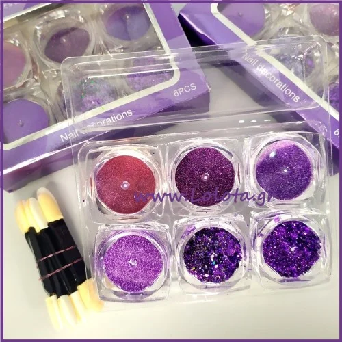 Σκόνες Νυχιών Glitter σετ 6 διαφορετικής Υφής Vicky Nails