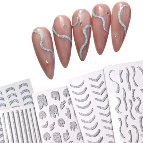 Αυτοκόλλητα Νυχιών 3D Nail Art Glitter Diamond Patch Ασημί Flash Light