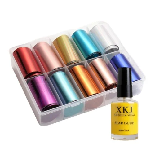 Foil Nail Art σε Κασετίνα 10 τεμαχίων με Star Glue 16ml