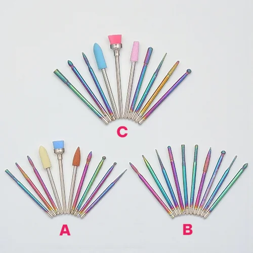 Φρέζες Rainbow για Combi Manicure σε Κασετίνα 10 τεμάχια