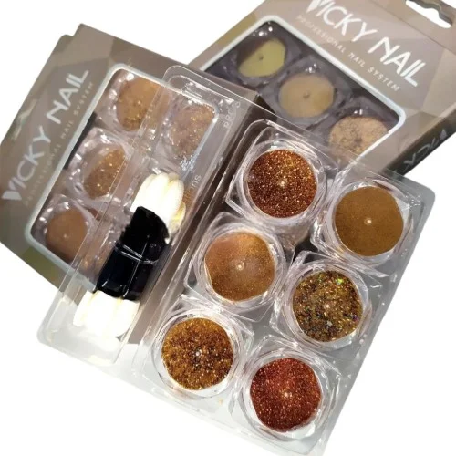 Σκόνες Νυχιών Glitter σετ 6 διαφορετικής Υφής Vicky Nails