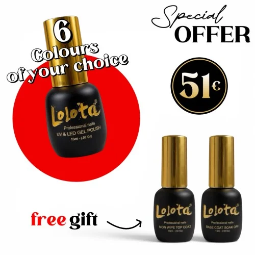 Midi Offers 6 Ημιμόνιμα Βερνίκια Lolota 15ml & ΔΩΡΟ Base + Top 