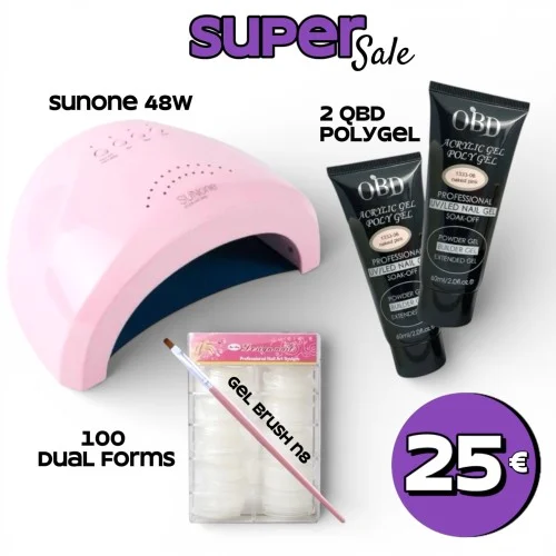 Σετ Προσφοράς SunOne 48 watt - 2 AcrylicGel QBD 60ml -  100 DualForms – Πινέλο gel