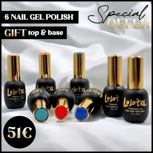 Midi Offers 6 Ημιμόνιμα Βερνίκια Lolota 15ml & ΔΩΡΟ Base + Top 
