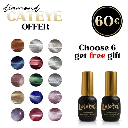 Offers 6 Diamond Cat eye Lolota 15ml ΔΩΡΟ Base & Top Lolota