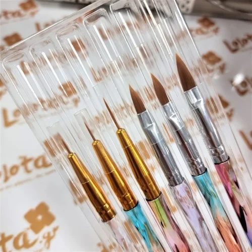 Σετ 6 Πινέλα Ακρυλικού και Nail Art Rainbow Crystal