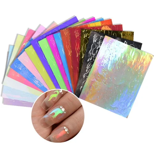 Αυτοκόλλητα Νυχιών Holo 3D Foil 16 Φύλλα Φλόγες