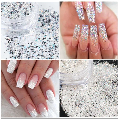 Διακοσμητικά για νύχια Εξάγωνες πούλιες Champagne Laser Sliver Nail Art Foils Paillete 6 τεμ.