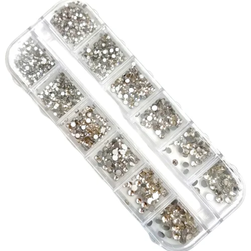 Stras νυχιών τύπου Swarovski 3D σε κασετίνα Silver