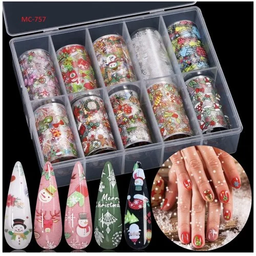 Χριστουγεννιάτικα Foil Nail Art σε Κασετίνα 10 τεμαχίων 