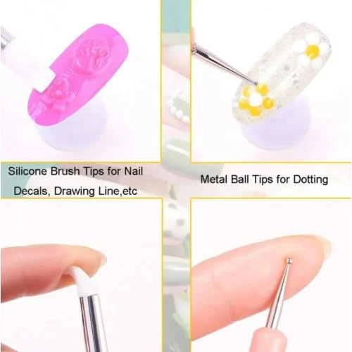 NAIL ART Διπλά Πινέλα Νυχιών Σιλικόνης & Dotting 5τμχ