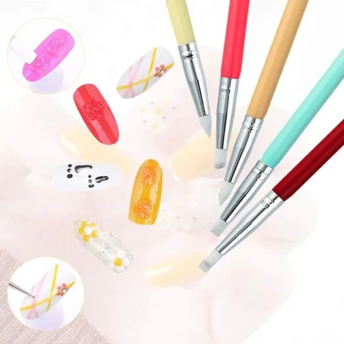 NAIL ART Διπλά Πινέλα Νυχιών Σιλικόνης & Dotting 5τμχ