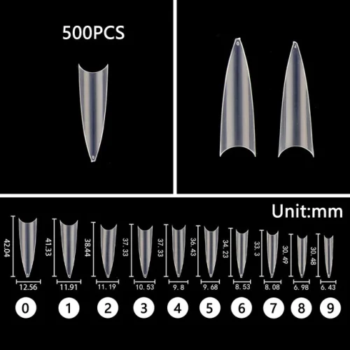 Tips Νυχιών 500 τεμάχια Stiletto Half Clear