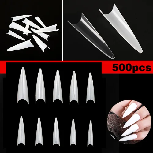 Tips Νυχιών Stiletto 500 τεμάχια Half Cover Natural
