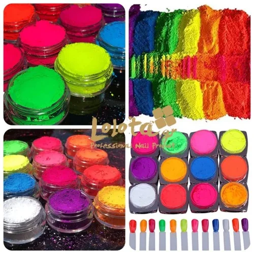 Neon UV Pigment Σκόνη Νυχιών σετ 12 τεμάχια