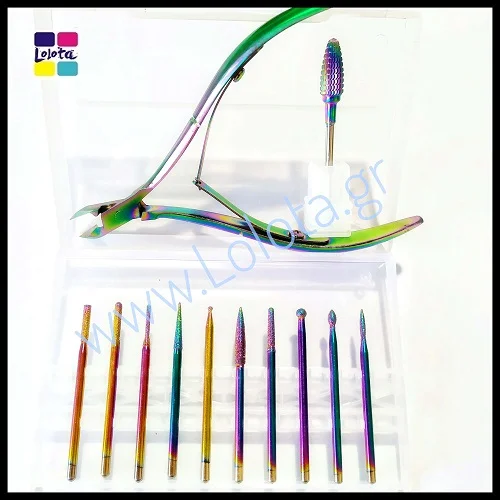 Φρέζες Rainbow Combi Manicure σε Κασετίνα με Φρέζα Αφαίρεσης και Πενσάκι Δώρο σετ 12 τεμ.