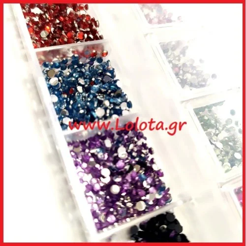 Στρογγυλά διακοσμητικά στρασάκια 1.5mm σε 12 χρώματα με θήκη - 3000τμχ