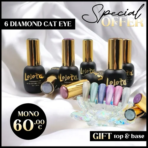Offers 6 Diamond Cat eye Lolota 15ml ΔΩΡΟ Base & Top Lolota