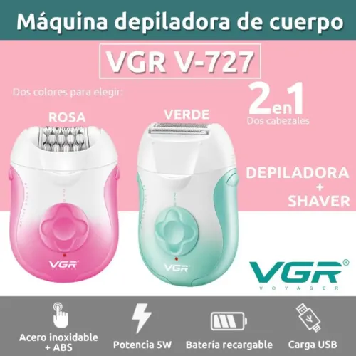 VGR V-727 Ηλεκτρική Αποτριχωτική Συσκευή Προσώπου και Σώματος 2 σε 1 για Γυναίκες