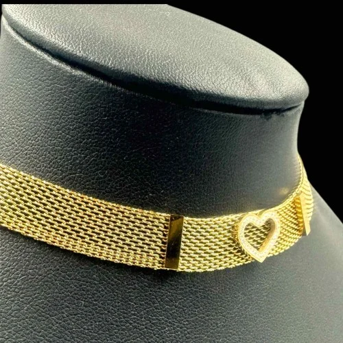 Τσόκερ Αλυσίδα Κολιέ Ατσάλι Gold Με Καρδιά Στρας